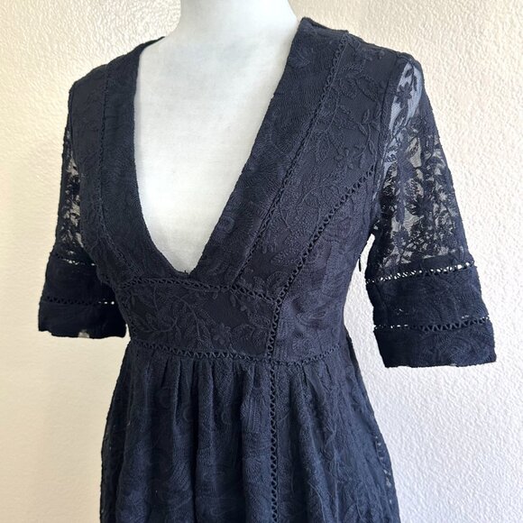 Free People Navy Lace Midi Dress - Picture 2 of 7